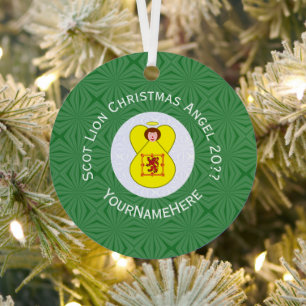 Personalized Scot Lion Angel Christmas Flag Metal Ornament
