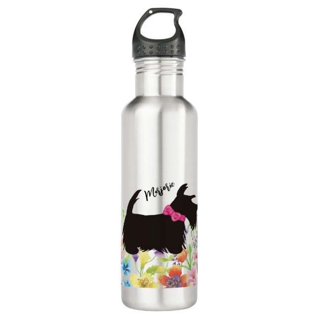 Personalized Scottie dog bottle, pink scottie Stainless Steel Water Bottle (Front)