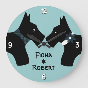 Personalized Scottie Dog Couple Large Clock