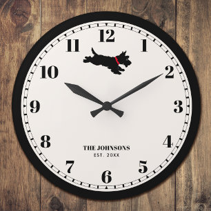 Personalized Scottie Dog Custom Name Black Large Clock