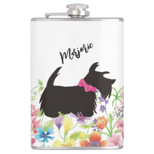 Personalized Scottie dog Flask, pink scottie dog  Flask