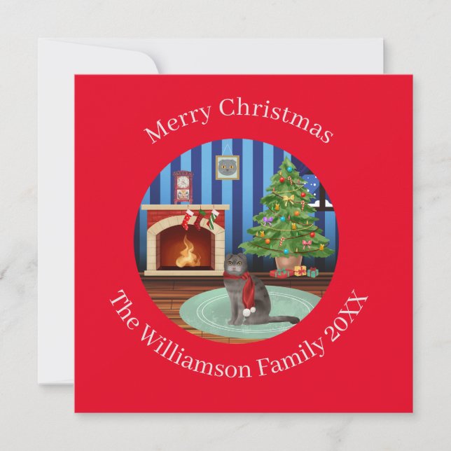 Personalized Scottish Fold Kitty Cat Christmas Holiday Card (Front)