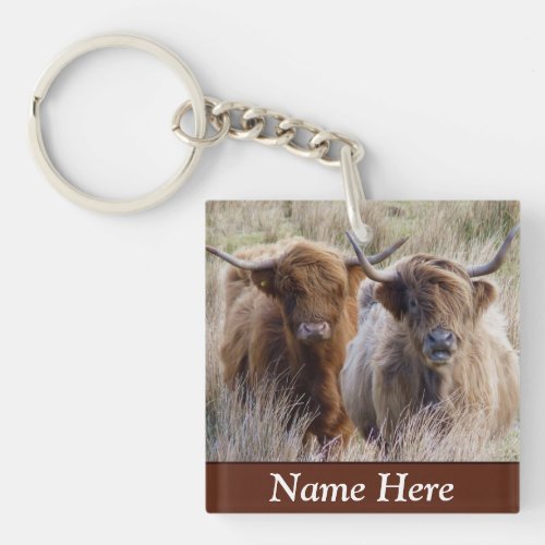 Personalized Scottish Highland Cows Keychain