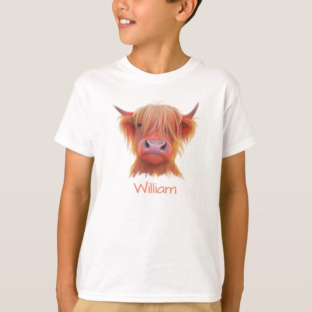 personalized Scottish Highland Hairy Cow T-Shirt (Front)