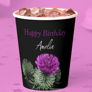 Personalized Scottish Thistle Birthday Paper Cups