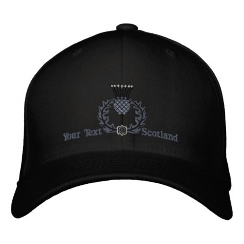 Personalized Scottish Thistle Scotland in Black Embroidered Baseball Cap