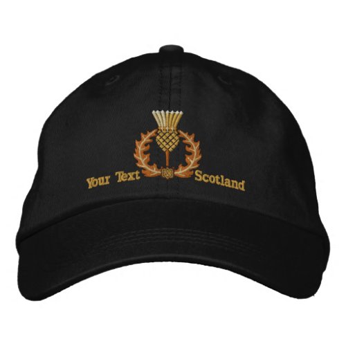 Personalized Scottish Thistle Scotland in Black Embroidered Baseball Cap