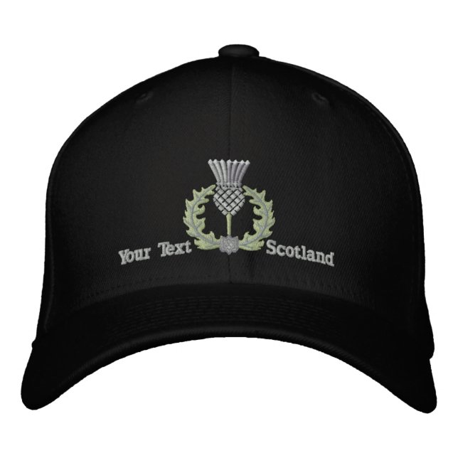Personalized Scottish Thistle Scotland in silver Embroidered Baseball Cap (Front)