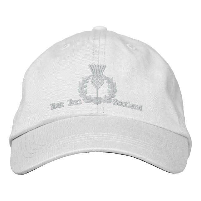 Personalized Scottish Thistle Scotland in white Embroidered Baseball Cap (Front)