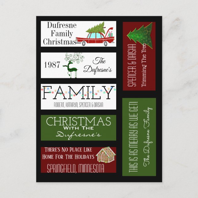 Personalized Scrapbook Christmas Labels Postcard (Front)
