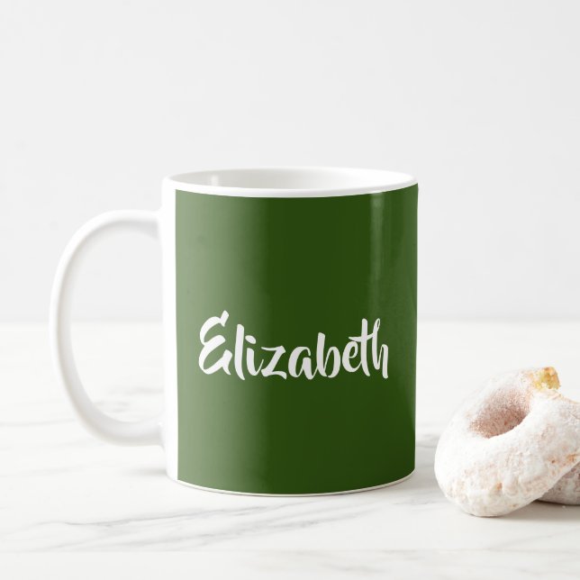 Personalized Script Add Name Forest Green Coffee Mug (With Donut)