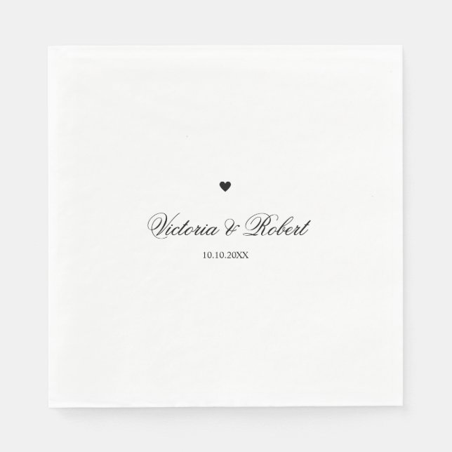 Personalized Script Black and White Heart Napkins (Front)