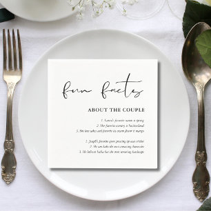 Personalized Script Black White Wedding Fun Facts Napkins