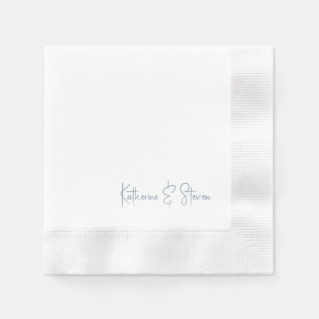 Personalized Script Blue Names Coined Wedding Napkins (Front)