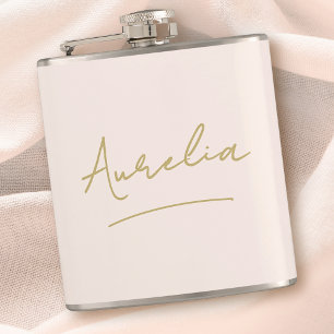 Personalized Script Blush Pink Gold Bachelorette Flask
