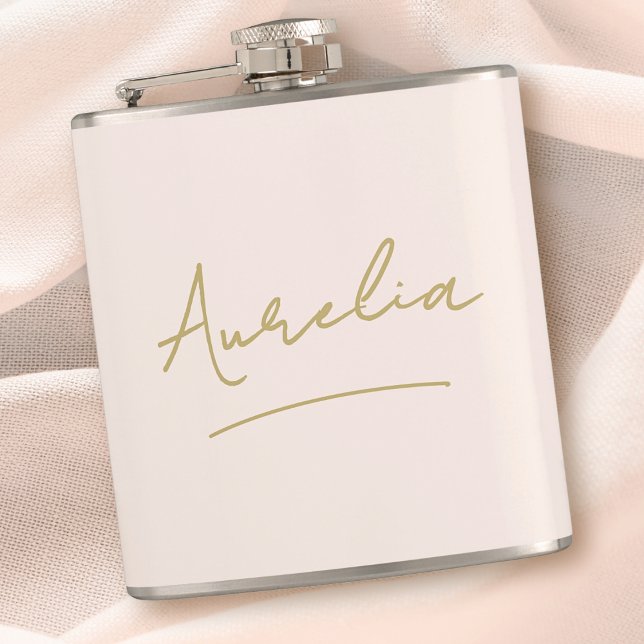 Personalized Script Blush Pink Gold Bachelorette Flask (Creator Uploaded)