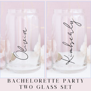 Personalized Script Bridal Bachelorette Party Can Glass