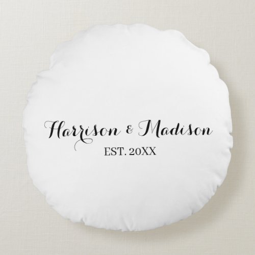 Personalized script couple name date Wedding Round Pillow