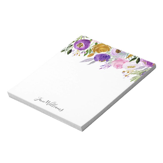 Personalized Script Custom Name Whimsical Floral Notepad (Rotated)