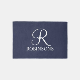 Personalized Script Family Name and Monogram Outdoor Rug