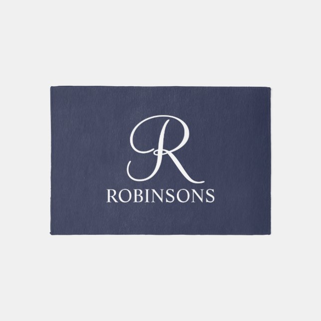 Personalized Script Family Name and Monogram Outdoor Rug (Front)