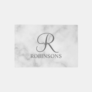 Personalized Script Family Name and Monogram Outdoor Rug