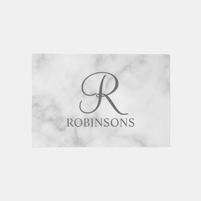 Personalized Script Family Name and Monogram Outdoor Rug (Front)