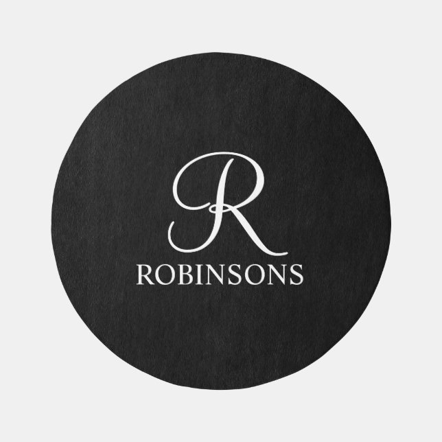 Personalized Script Family Name and Monogram Outdoor Rug (Front)