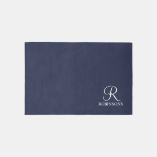 Personalized Script Family Name and Monogram Outdoor Rug