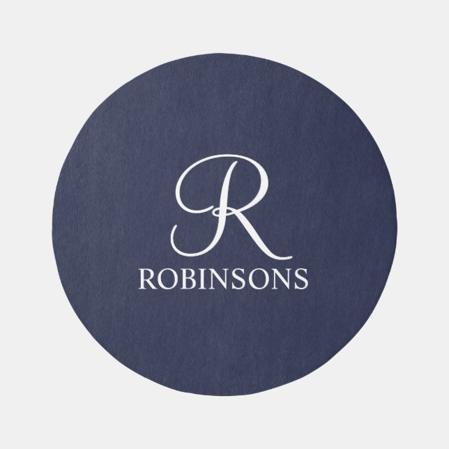 Personalized Script Family Name and Monogram Outdoor Rug (Front)