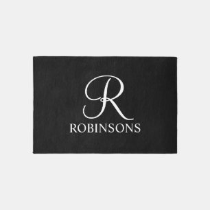 Personalized Script Family Name and Monogram Outdoor Rug