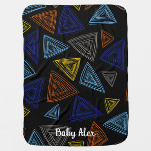 Personalized Script Geometric Black Yellow Blue Baby Blanket