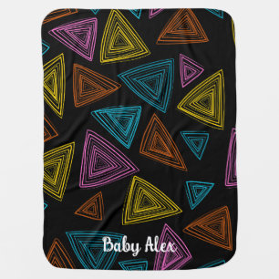 Personalized Script Geometric Black Yellow Orang Baby Blanket