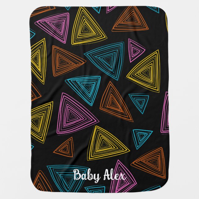 Personalized Script Geometric Black Yellow Orang Baby Blanket (Front)