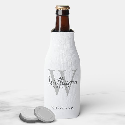 Personalized Script Groomsmens name and Monogram Bottle Cooler