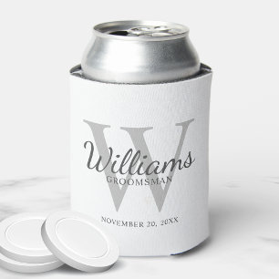 Personalized Script Groomsmen's name and Monogram Can Cooler