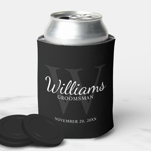 Personalized Script Groomsmens name and Monogram  Can Cooler