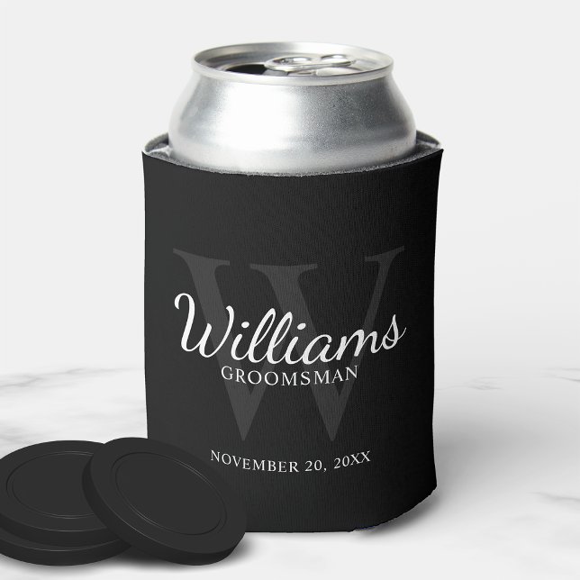 Personalized Script Groomsmen's name and Monogram  Can Cooler (Creator Uploaded)