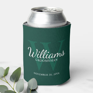 Personalized Script Groomsmen's name and Monogram Can Cooler