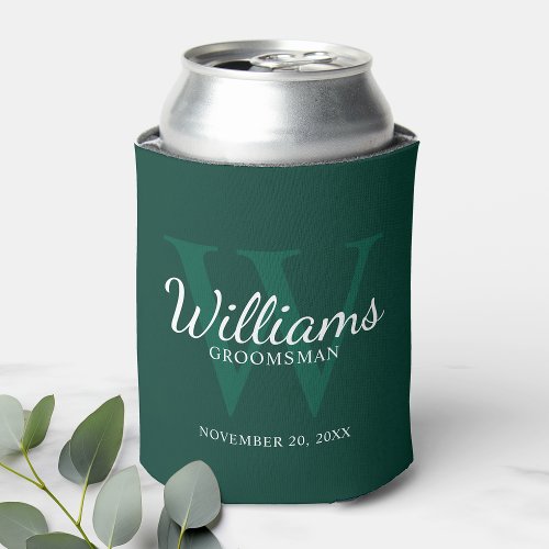 Personalized Script Groomsmens name and Monogram  Can Cooler