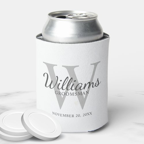 Personalized Script Groomsmens name and Monogram Can Cooler