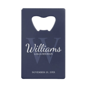 Personalized Script Groomsmen's Name and Monogram  Credit Card Bottle Opener