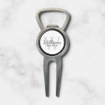 Personalized Script Groomsmen's name and Monogram  Divot Tool<br><div class="desc">Add a personal touch to your wedding with personalized groomsmen divot tool. This divot tool features personalized groomsman's name in grey classic script font style with wedding details in grey classic serif font style and monogram in light grey classic serif font style as background, on white background. Also perfect for...</div>