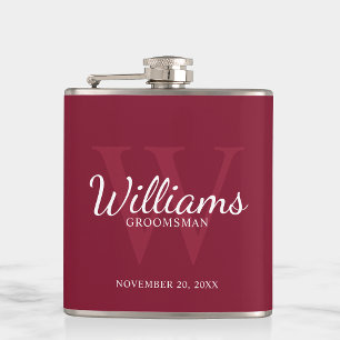 Personalized Script Groomsmen's name and Monogram Flask