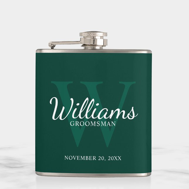 Personalized Script Groomsmen's name and Monogram  Flask (Creator Uploaded)