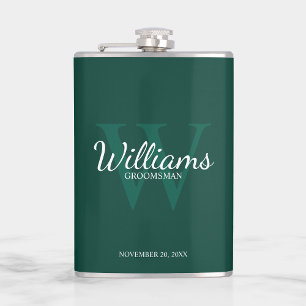 Personalized Script Groomsmen's name and Monogram Flask