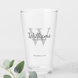 Personalized Script Groomsmen's name and Monogram Glass