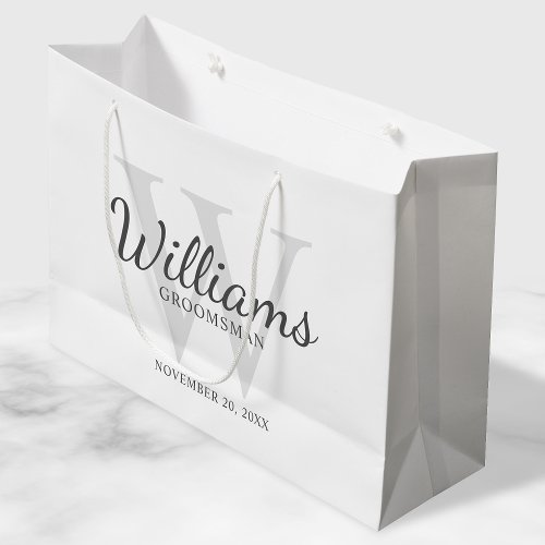 Personalized Script Groomsmens name and Monogram Large Gift Bag