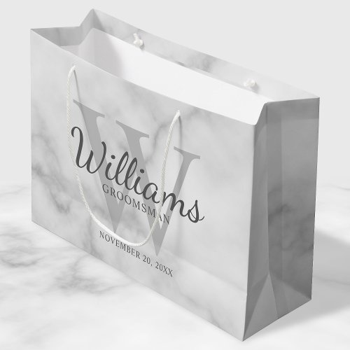 Personalized Script Groomsmens name and Monogram  Large Gift Bag
