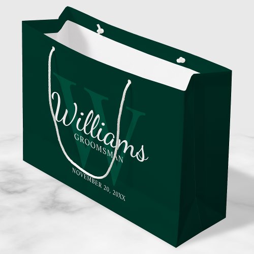 Personalized Script Groomsmens name and Monogram  Large Gift Bag